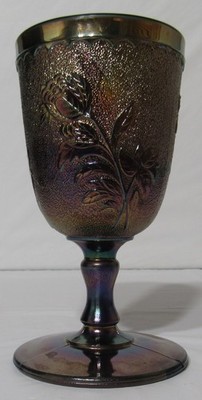 St. Clair ''Rose in Snow'' Highly Iridized Carnival Blue Goblet, 1968-1970, GREAT!