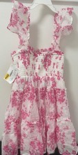 NWT Rare Editions Girls Pink Floral Chiffon Dress Size 8 Tiered Ruffle Smocked