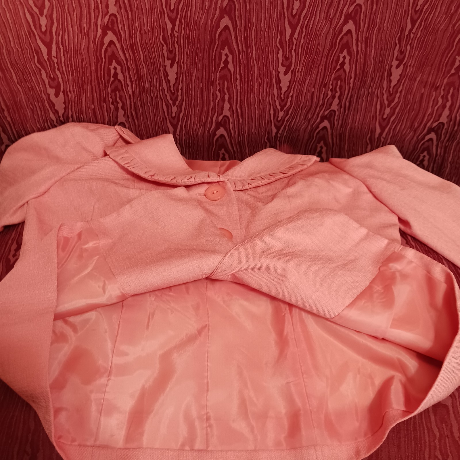 LE SUIT 2 Piece Peach Long Sleeve Collared Button Up Skirt Suit Women's Sz 6