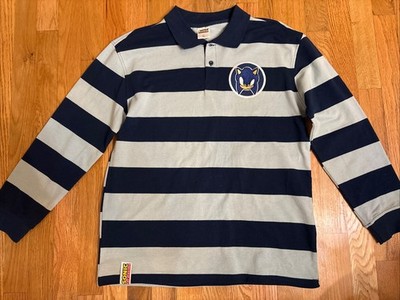New Sonic Hedgehog Polo Rugby Shirt Boys Size Xl Blue Striped Long Sleeve Preppy