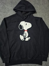 Peanuts Snoopy Chenille Embroidered Black Pullover Hoodie Size S