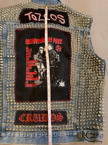 RARE Mexican/Latinx PUNK vest. Los Crudos, Tozcos Studded, patched, denim L / XL image 4