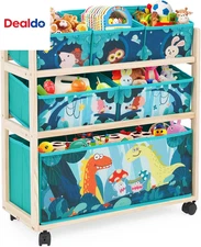 Kids Toy Storage Organizer with Wheels, Utility Rolling Cart with Large Storage
