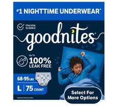 Goodnites Boys Nighttime Underwear Large 75 Count Overnight Protection
