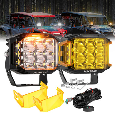 2X AUXBEAM 5'' LED Pods Light Spot Flood Spotlights +Amber Covers for Polaris RZR
