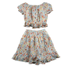 Tommy Bahama Skirt Set Girls 7 Tropical Crop Top Button Cotton Floral Tropical