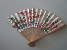 VECCHIO VENTAGLIO IN LEGNO E CARTA STILE GIAPPONESE - VINTAGE ANNI '60 NUOVO