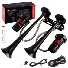 12V Dual 2-Trumpet Metal Air Horn for Truck with 2 Compressors Universal 15...