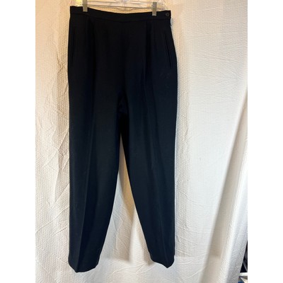 CHAPS Wool Trousers Black Pants Sz 12 Pleated Front 30x29 Classic Lined Warm