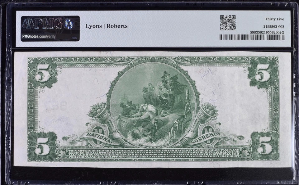 1905  Winchester, NH - $5  National Bank Note, Plain Back PMG 35-Choice - Image 2 of 4