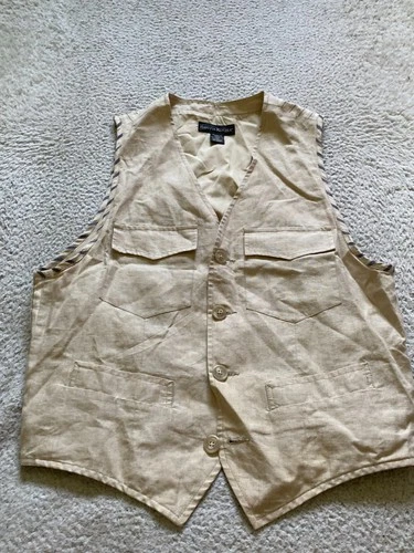 Banana Republic Men Linen Sleeveless Pockets Button-Up Vest Beige Size M