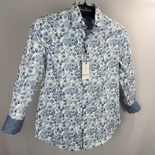 Robert Graham Paisley Floral Button-Up Shirt Mens Small Flip Cuff Cotton Blue LS