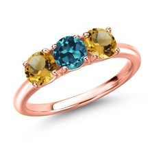 18K Rose Gold Plated Silver London Blue Topaz and Citrine Engagement Ring For