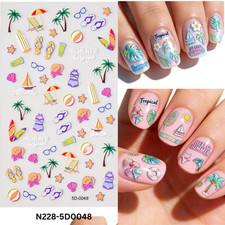 5D Summer Holiday Nail Art Stickers - Beach Vacation Decals - Flip Flops, Surfbo