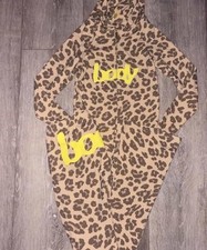 Leopard Print Hooded Zip One Piece Bodysuit Women's Beige Brown Yellow