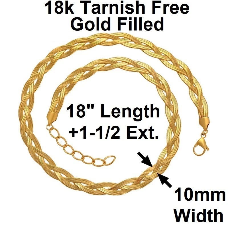 Collar de espiga de 10 mm TriStrand de 18" sin deslustre relleno de oro macizo de 18 quilates para mujer Foto 3 de 4