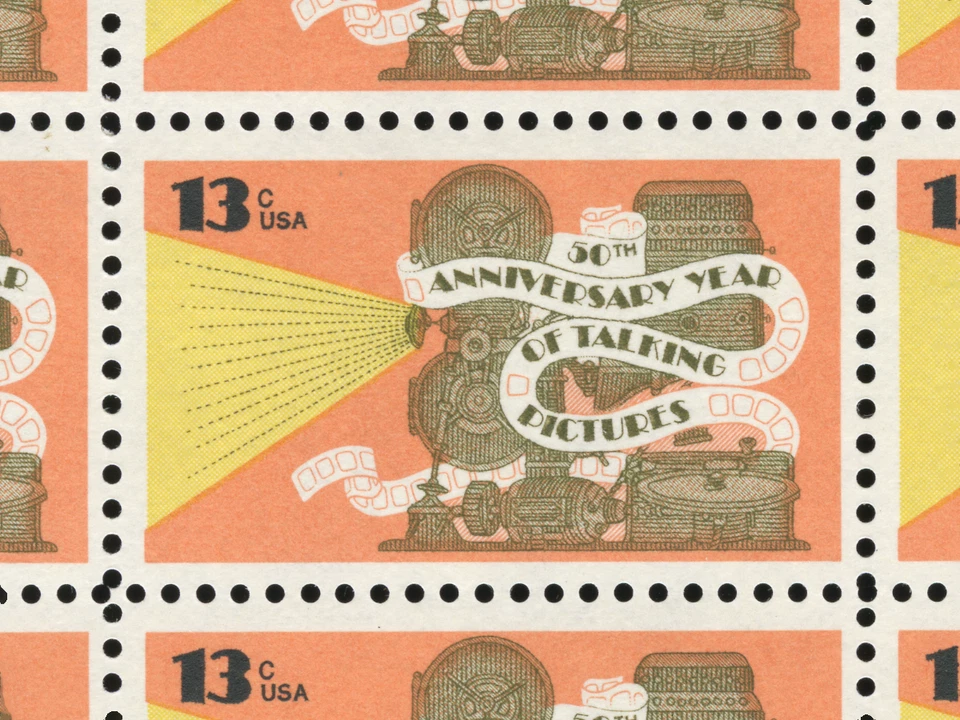 1977 13¢ 50th Anniversary Of Talking Pictures Full Sheet Of 10 (Scott# 1727) MNH - Image 2 of 3