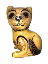 Vintage Ser-Mel Tonalá Mexico Paper Mâché Folk Art Cat Figurine Signed Jalisco