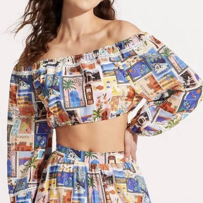 #ad Seafolly $136 New Crop Top On Vacation Womens M Greece Boho Beach Travel $34.99