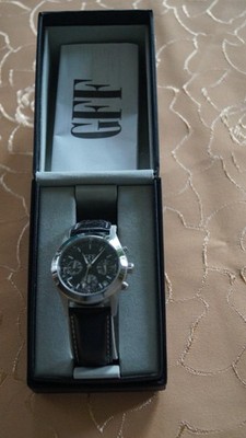 GFF Herrenarmbanduhr Analog Chronograph Schwarz Silber Lederarmband in OVP NEU!