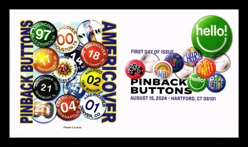 US COVER HELLO PINKBACK BUTTONS FDC PANDA CACHET PICTORIAL CANCEL