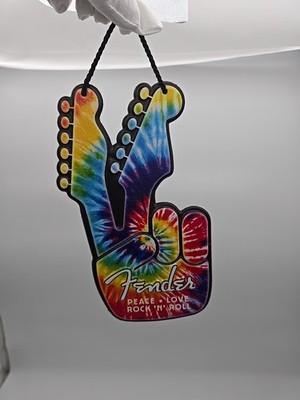  FENDER Peace Love Rock~N~Roll GUITAR PEACE SIGN Embossed Metal Sign 8¼x4¼ NEW