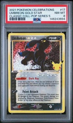 2021 POKEMON CELEBRATIONS CLASSIC COLLECTION #17 UMBREON-GOLD STAR PSA 8