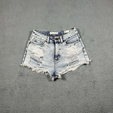 Bullhead High-waisted, light-washed, distressed denim shorts Size 3 0127