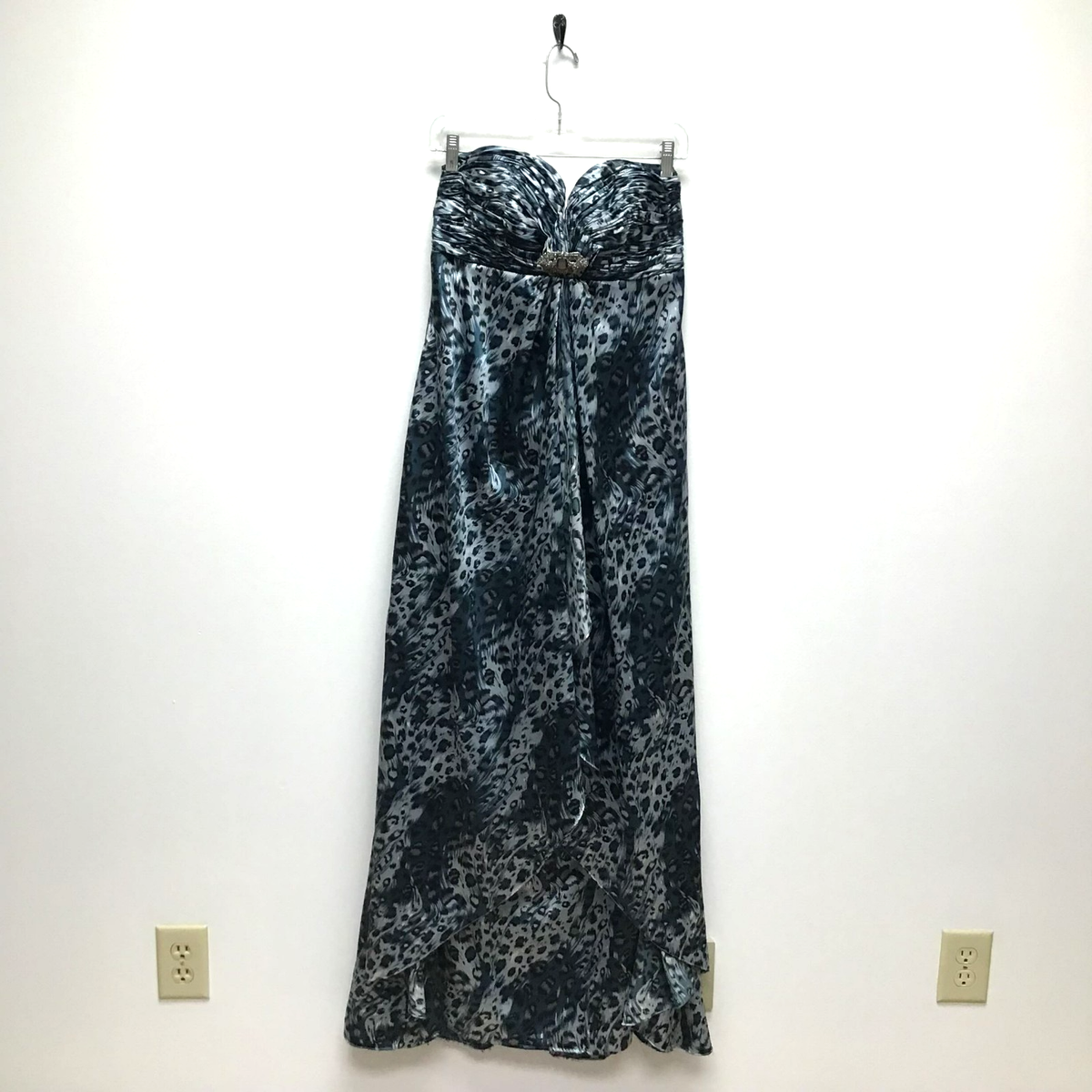 Tiffany Designs Womens Gray Vintage Animal Print Strapless Satin Maxi Dress 10