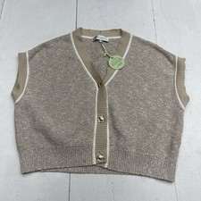 Knitss Ivory Beige Marle Knit Button Front Sweater Vest Women's Size Small New