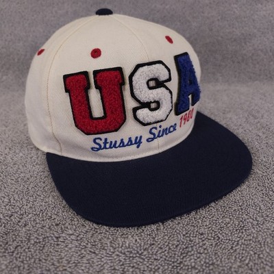 Stussy USA Starter Hat Baseball Cap OSFM Snapback Beige Red White