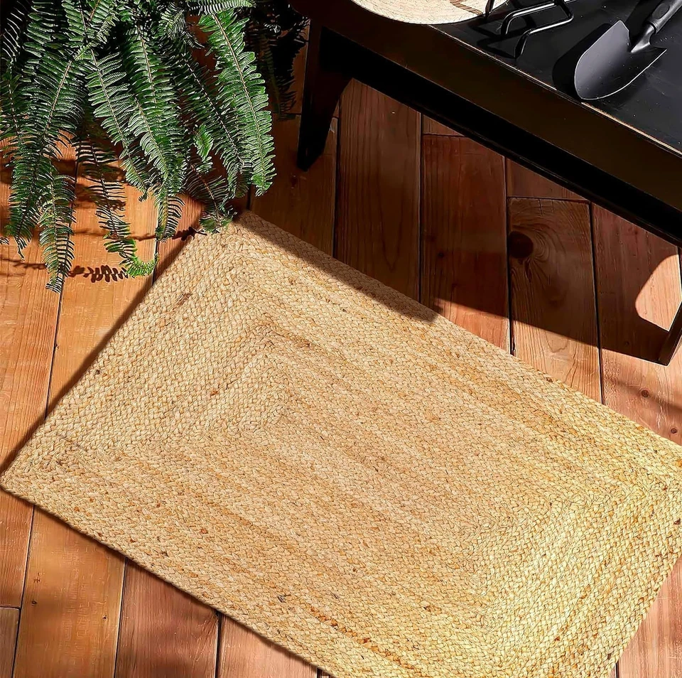 Jute Rug Natural Farmhouse Rectangular Braided Area Carpet Rustic Modern Rug - Image 2 of 3