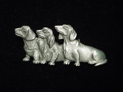 ''JJ'' Jonette Jewelry Silver Pewter 'Three DACHSHUNDS' Dog Pin