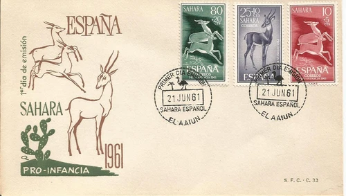 FDC Spain Sahara Pro infancia child 1961 / animals