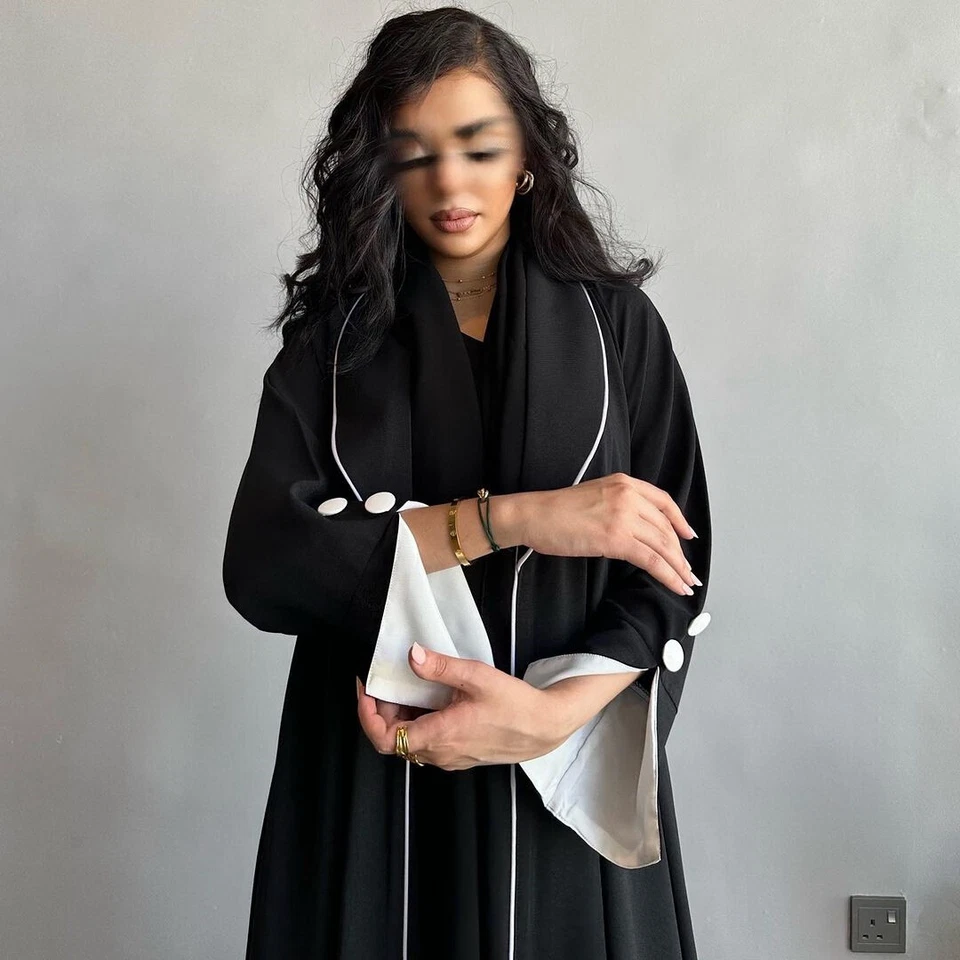 Nuevo Mujeres Moda Frente Abierto Abaya Kaftan Musulmán Chaqueta Abrigo Dubai Cárdigan Bata Foto 2 de 4