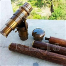 Vintage Brass Telescope Handle Wooden Walking Stick Cane Spyglass Antique Scope 