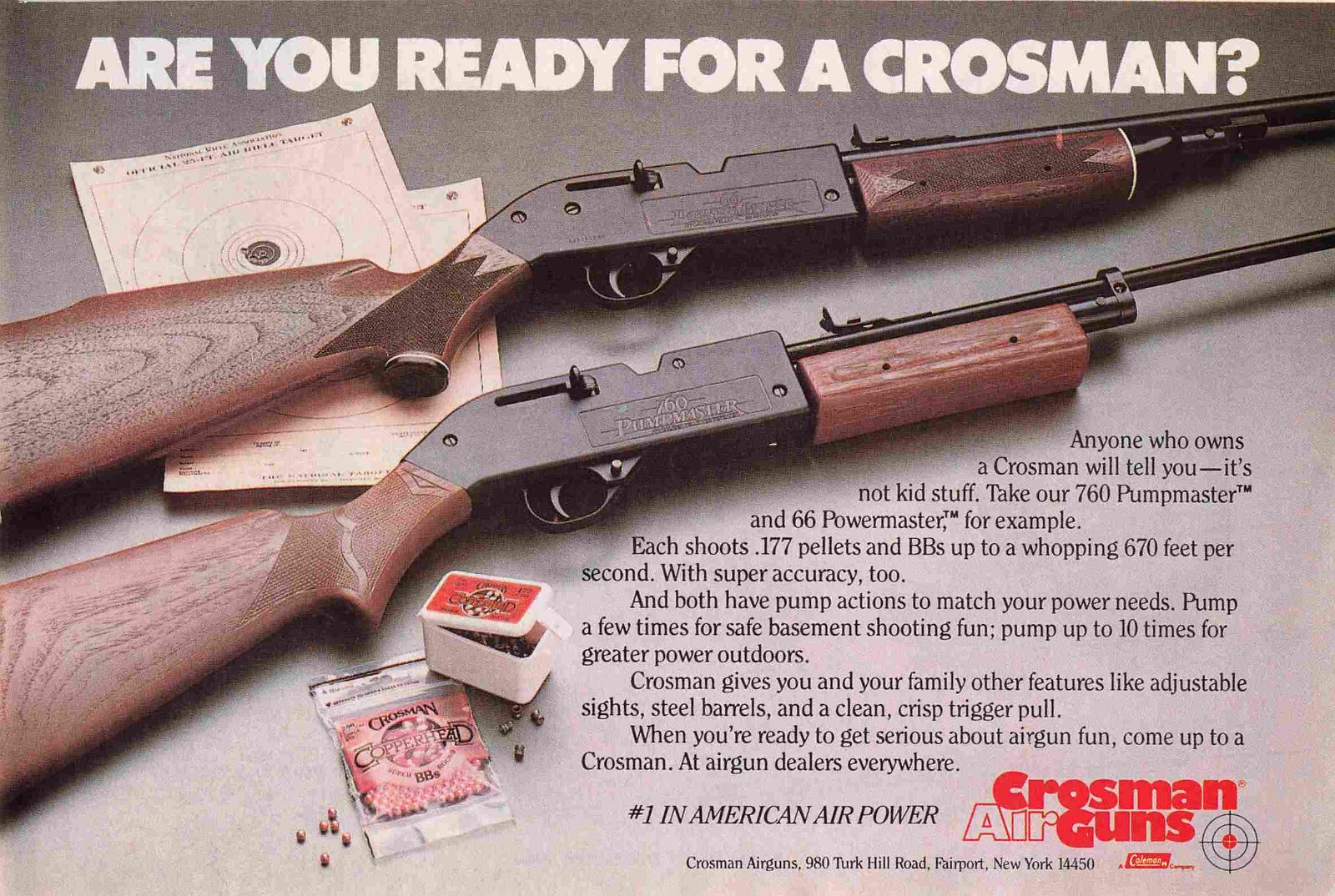 Crosman Air Guns 760 Pumpmaster 66 Powermaster 1980s Vintage Print Ad 5
