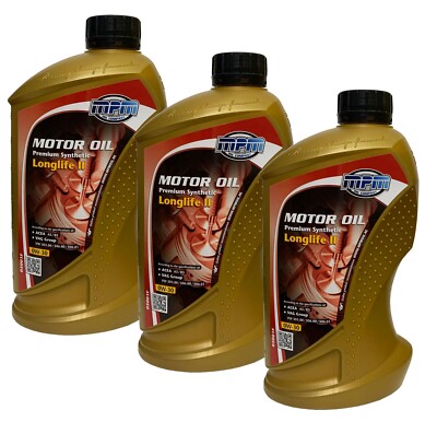 3x MPM 1Liter 0W-30 Premium Synthetic Longlife II Motoröl ACEA A5 / B5, SAE 0W30