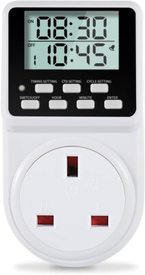 ORIDGET 24 Stunden digitale elektrische Zeitschaltuhr Steckdose UK mit Countdown und Ein-Aus