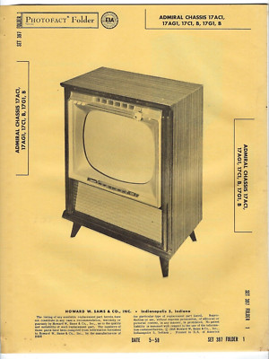 1958 ADMIRAL 17AC1 17AG1 Tv TELEVISION SERVICE MANUAL Photofact 17C1 17G1 B Vtg