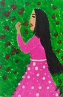 ACEO Original Acrylic Painting GIRL & ROSES Miniature Art Card New