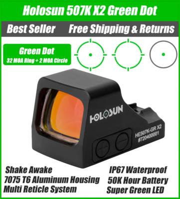 Holosun Open Reflex Multi-Reticle Green Dot Sight Concealed Carry - HE507K-GR X2