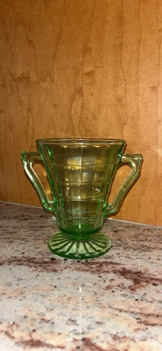 Hazel Atlas Green Depression Uranium Glass Aurora Sugar Bowl Vintage 1930’s
