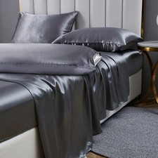 5Pcs/7Pcs Satin Sheets Set w/ Long Pillowcase Faux Silk Cooling Soft Bed Sheets