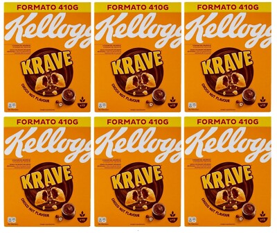 6x Kellogg's Krave Choco Nut mit Schokoladenfüllung mit Haselnuss Geschmack 410g
