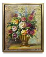 NY Art-Original Oil Painting of Still-Life Flowers Canvas 8x10 Framed