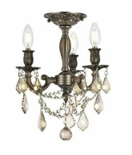 Chandelier Pewter Color Frame Semi Flush mount Golden Teak Crystal Light Fixture