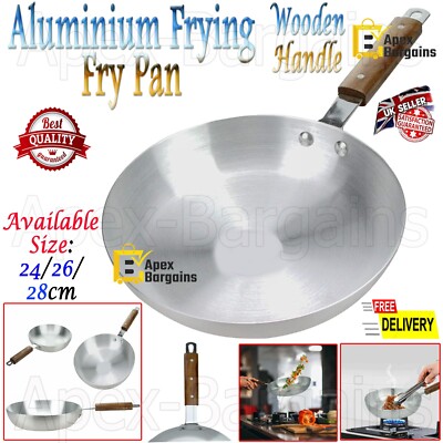 Aluminium Bratpfanne Holzgriff Koch Pfanne Kochen Gastronomie 24/26/28cm