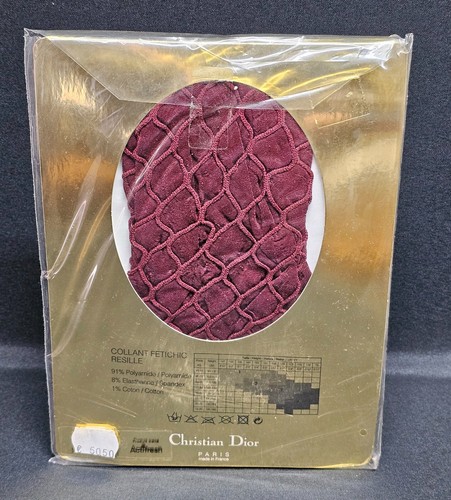 Rare Christian Dior Collant Fetichic Resille Stunning Net Tights Burgundy Small - Picture 4 of 6