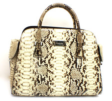 Michael Kors Gia Satchel Python Black And Beige Leather Bag Handbag Purse